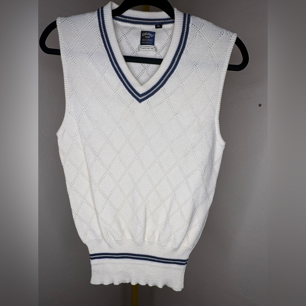 Callaway White Knit Vest with Navy Accents